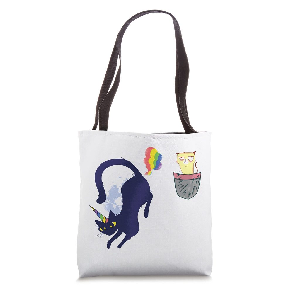 Grumpy Pocket Cat Unicorn Meowgical Caticorn Rainbow Farting Tote Bag V -_-